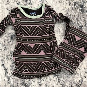 Kickee Pants Kids Pajama Set - Pink and Brown Geometric
